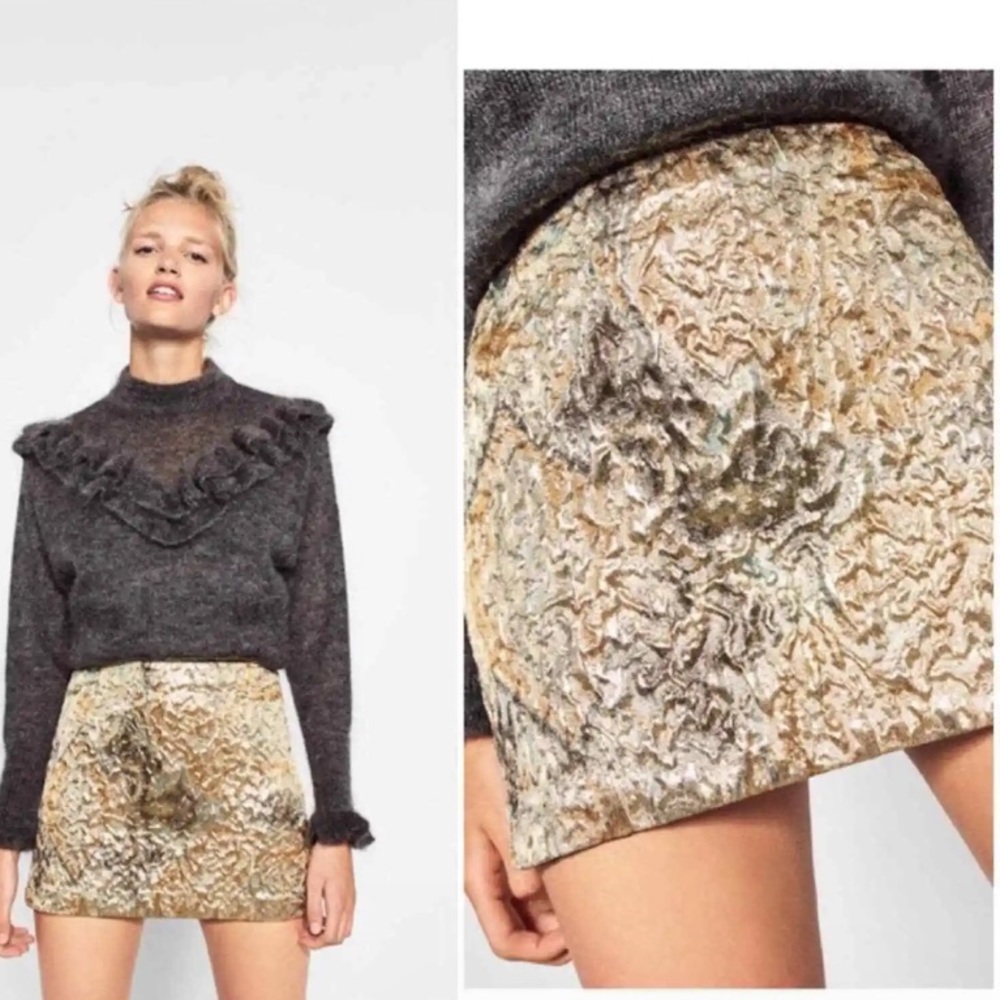 Zara Gold Metallic Shimmer Mini Skirt